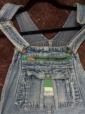 American Vintage Light Blue Denim Overalls with Green Trim